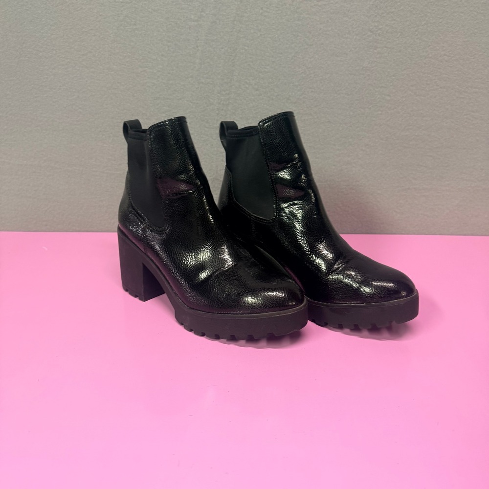 Aldo Olenka Patent Leather Chelsea Ankle Boots Block Heel W7.5 Grunge Goth Edgy